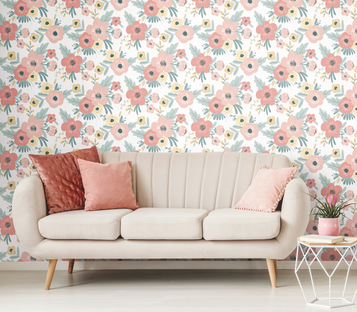 Poppy Floral Pink by RoomMates Modern Botanical Peel and Stick Wallpaper 18 In x 18.86 Ft Covers About 28.3 Square Feet - RMK11624RL