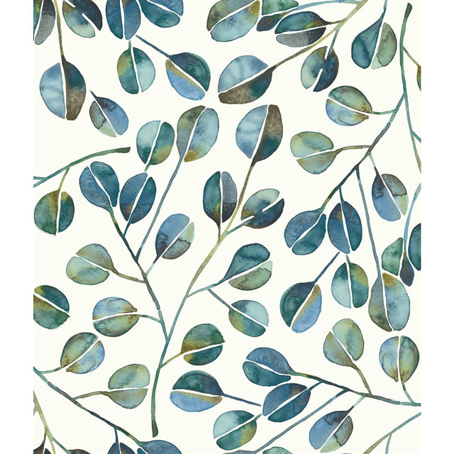 Cat Coquillette Eucalyptus Teal Peel & Stick Wallpaper with Botanical Leaves Motif - York RMK11628WP