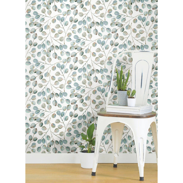 Cat Coquillette Eucalyptus Green Peel & Stick Wallpaper with Botanical Leaves  Modern Vinyl - York RMK11629WP
