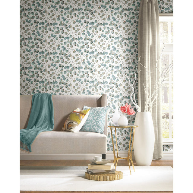 Cat Coquillette Eucalyptus Green Peel & Stick Wallpaper with Botanical Leaves  Modern Vinyl - York RMK11629WP