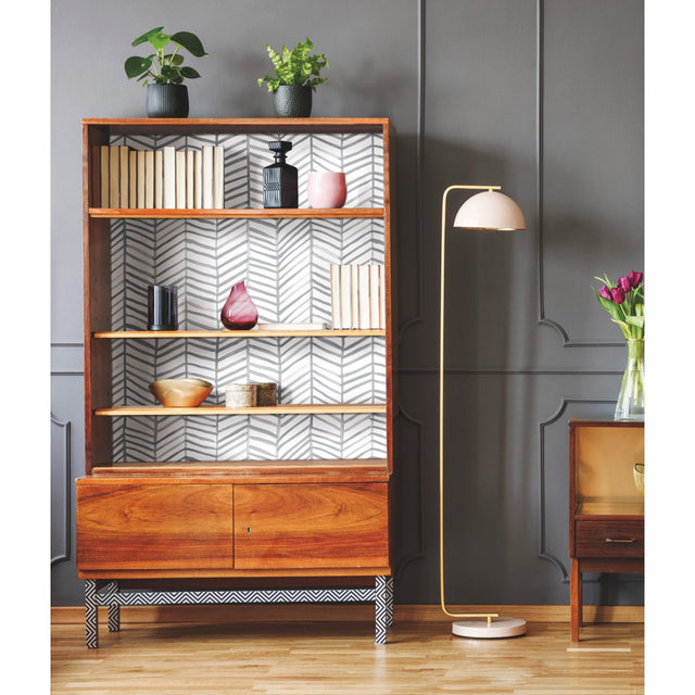 Cat Coquillette Herringbone Grey Peel & Stick Wallpaper