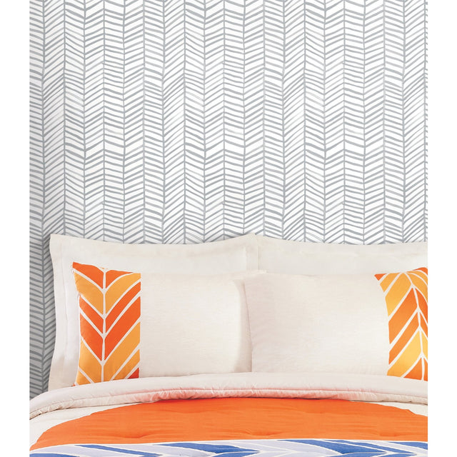 Cat Coquillette Herringbone Grey Peel & Stick Wallpaper