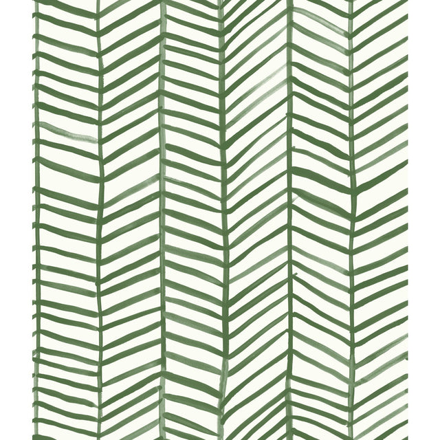 Cat Coquillette Herringbone Green Peel & Stick Wallpaper with Hand-Painted Herringbone Motif - York RMK11632WP