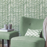 Cat Coquillette Herringbone Green Peel & Stick Wallpaper with Hand-Painted Herringbone Motif - York RMK11632WP
