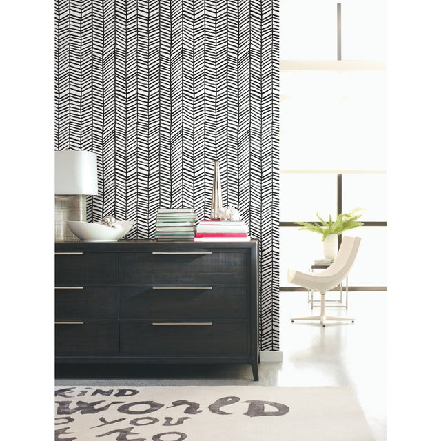 Cat Coquillette Herringbone Black Peel & Stick Wallpaper