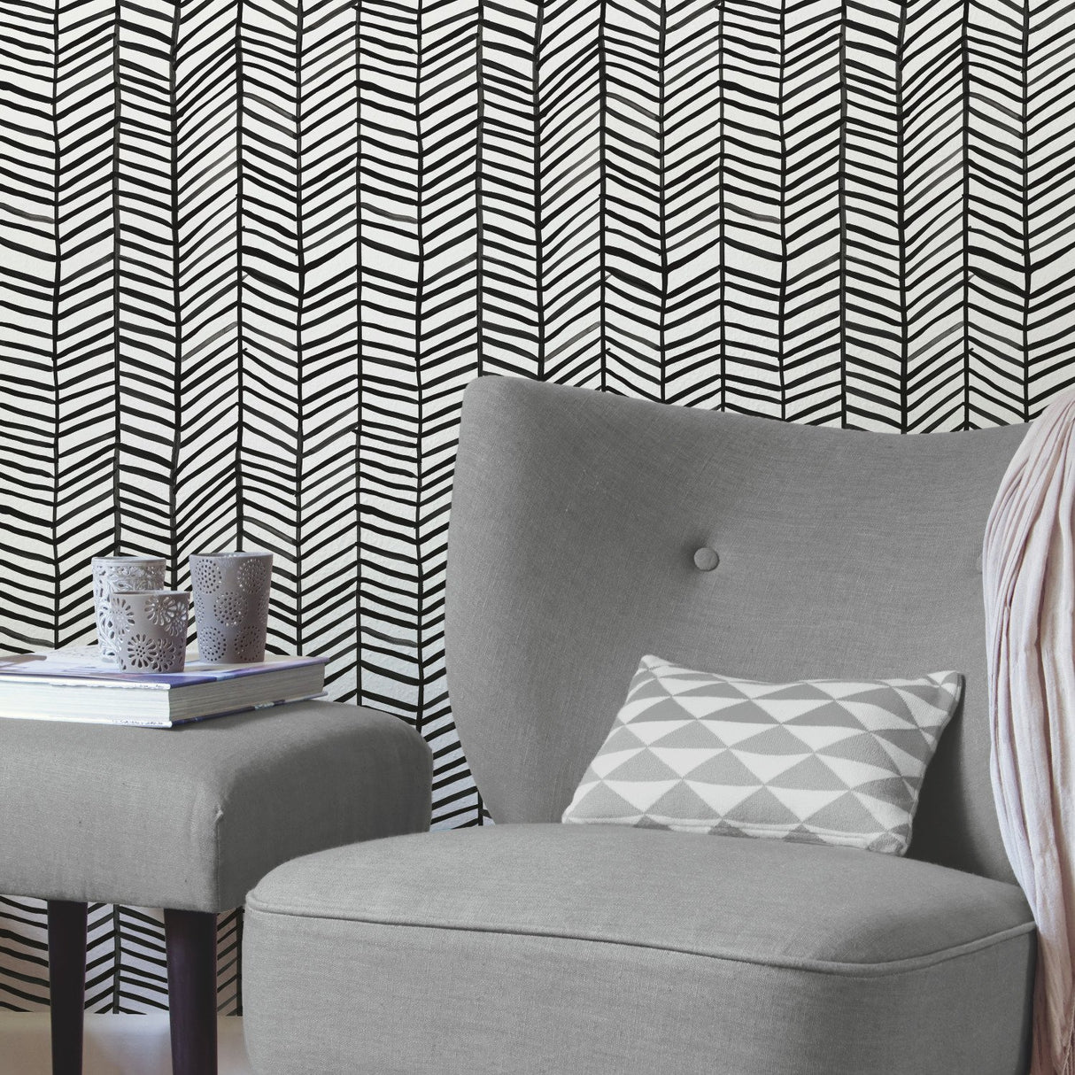 Cat Coquillette Herringbone Black Peel & Stick Wallpaper