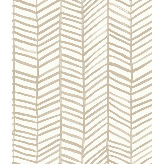 Cat Coquillette Herringbone Tan Peel & Stick Wallpaper with Global Herringbone Pattern, Traditional Style - York RMK11634WP