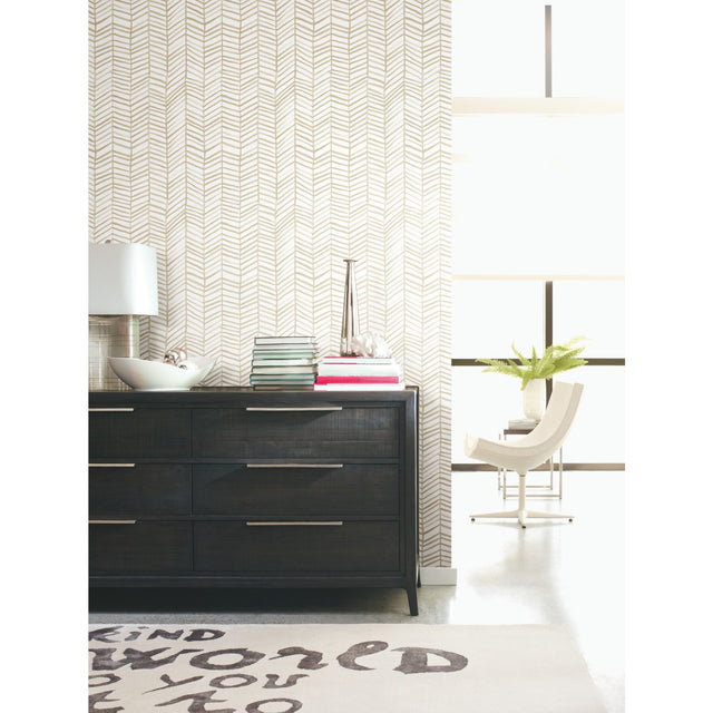 Cat Coquillette Herringbone Tan Peel & Stick Wallpaper with Global Herringbone Pattern, Traditional Style - York RMK11634WP