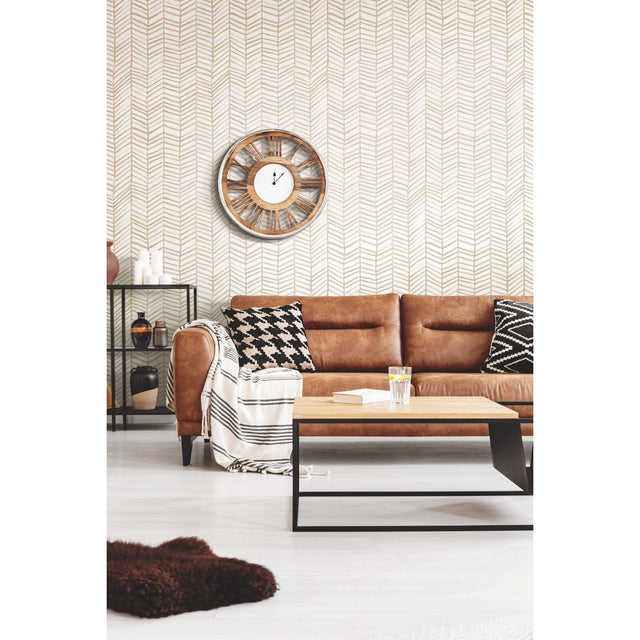 Cat Coquillette Herringbone Tan Peel & Stick Wallpaper with Global Herringbone Pattern, Traditional Style - York RMK11634WP