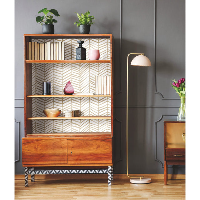 Cat Coquillette Herringbone Tan Peel & Stick Wallpaper with Global Herringbone Pattern, Traditional Style - York RMK11634WP