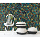 Tropical Eden Blue Peel and Stick Wallpaper by RoomMates - Dark Botanical Tropical Jungle Vinyl Removable Wallpaper Roll RMK11642RL