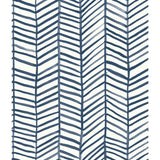 Cat Coquillette Herringbone Navy Peel & Stick Wallpaper with Hand-Painted Geometric Herringbone Pattern - York RMK11646WP
