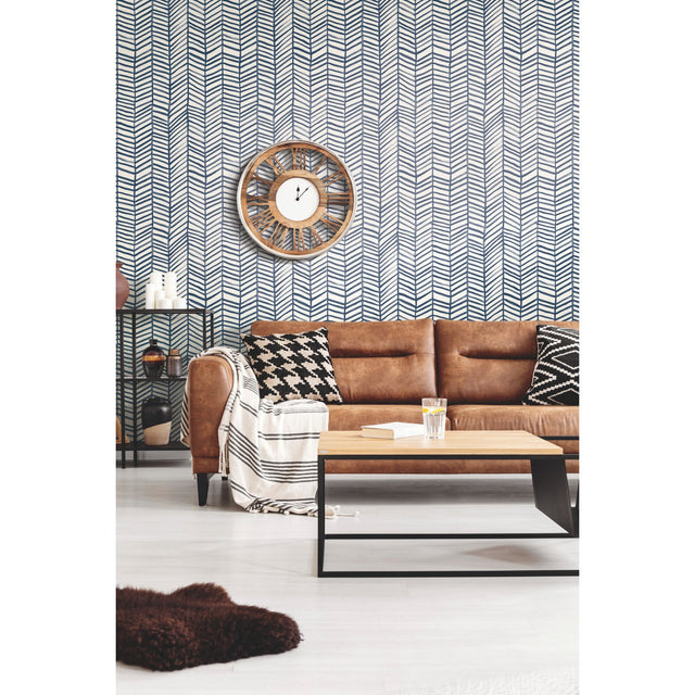 Cat Coquillette Herringbone Navy Peel & Stick Wallpaper with Hand-Painted Geometric Herringbone Pattern - York RMK11646WP