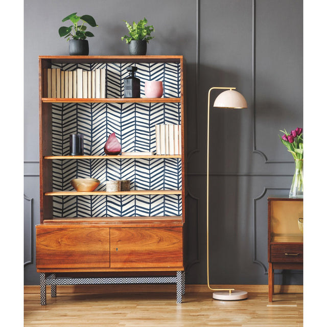 Cat Coquillette Herringbone Navy Peel & Stick Wallpaper with Hand-Painted Geometric Herringbone Pattern - York RMK11646WP