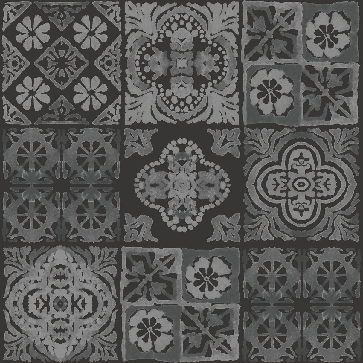 Marrakesh Tile Grey Peel & Stick Wallpaper with Global Modern Tile Pattern - York RMK11648WP
