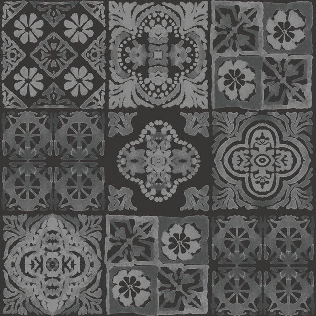 Marrakesh Tile Grey Peel & Stick Wallpaper with Global Modern Tile Pattern - York RMK11648WP
