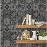 Marrakesh Tile Grey Peel & Stick Wallpaper with Global Modern Tile Pattern - York RMK11648WP