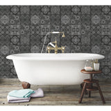 Marrakesh Tile Grey Peel & Stick Wallpaper with Global Modern Tile Pattern - York RMK11648WP