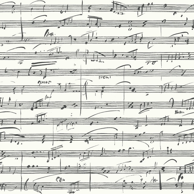 Melody Black Peel & Stick Wallpaper with Metallic Accents and Music Notation Novelty Pattern - York RMK11651WP