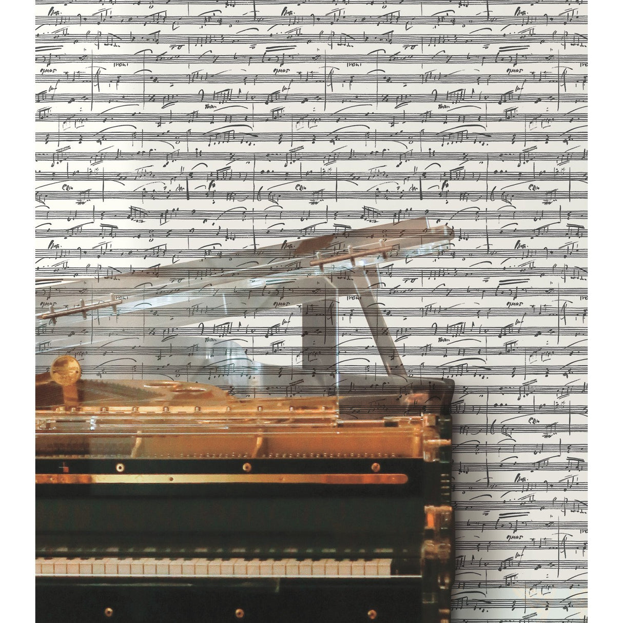 Melody Black Peel & Stick Wallpaper with Metallic Accents and Music Notation Novelty Pattern - York RMK11651WP