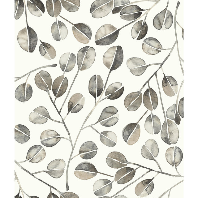 Cat Coquillette Eucalyptus Grey Peel & Stick Wallpaper with Botanical Leaves Pattern, Modern Style - York RMK11653WP
