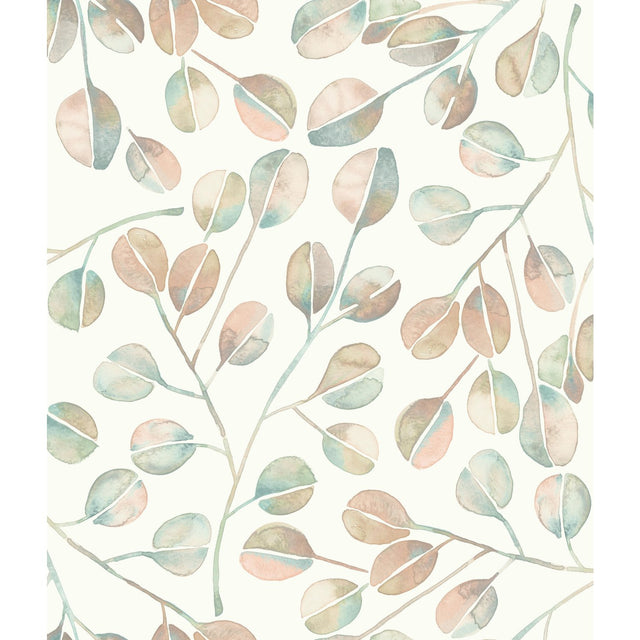 Cat Coquillette Eucalyptus Pink Peel & Stick Wallpaper with Botanical Leaves Motif, Modern Style - York RMK11654WP