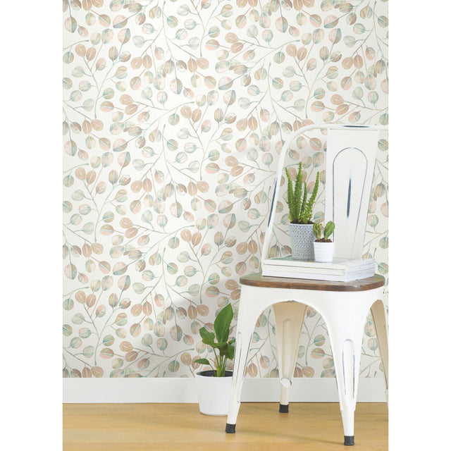 Cat Coquillette Eucalyptus Pink Peel & Stick Wallpaper with Botanical Leaves Motif, Modern Style - York RMK11654WP