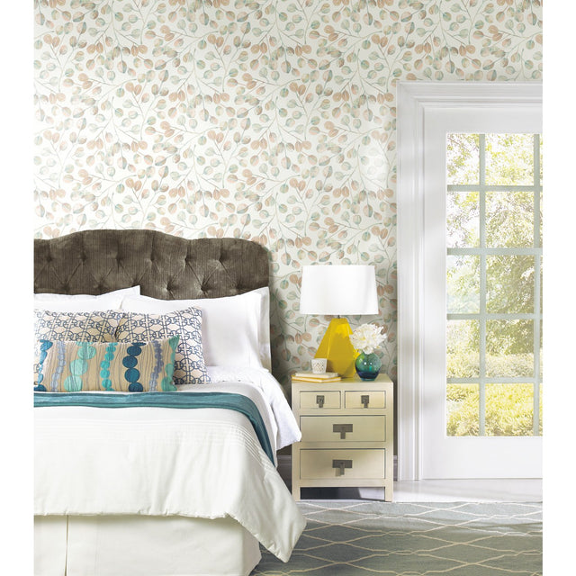 Cat Coquillette Eucalyptus Pink Peel & Stick Wallpaper with Botanical Leaves Motif, Modern Style - York RMK11654WP