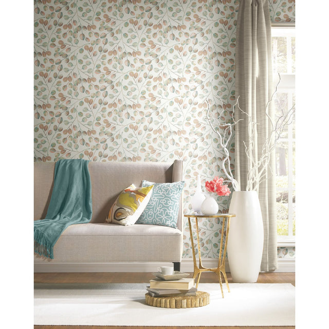 Cat Coquillette Eucalyptus Pink Peel & Stick Wallpaper with Botanical Leaves Motif, Modern Style - York RMK11654WP