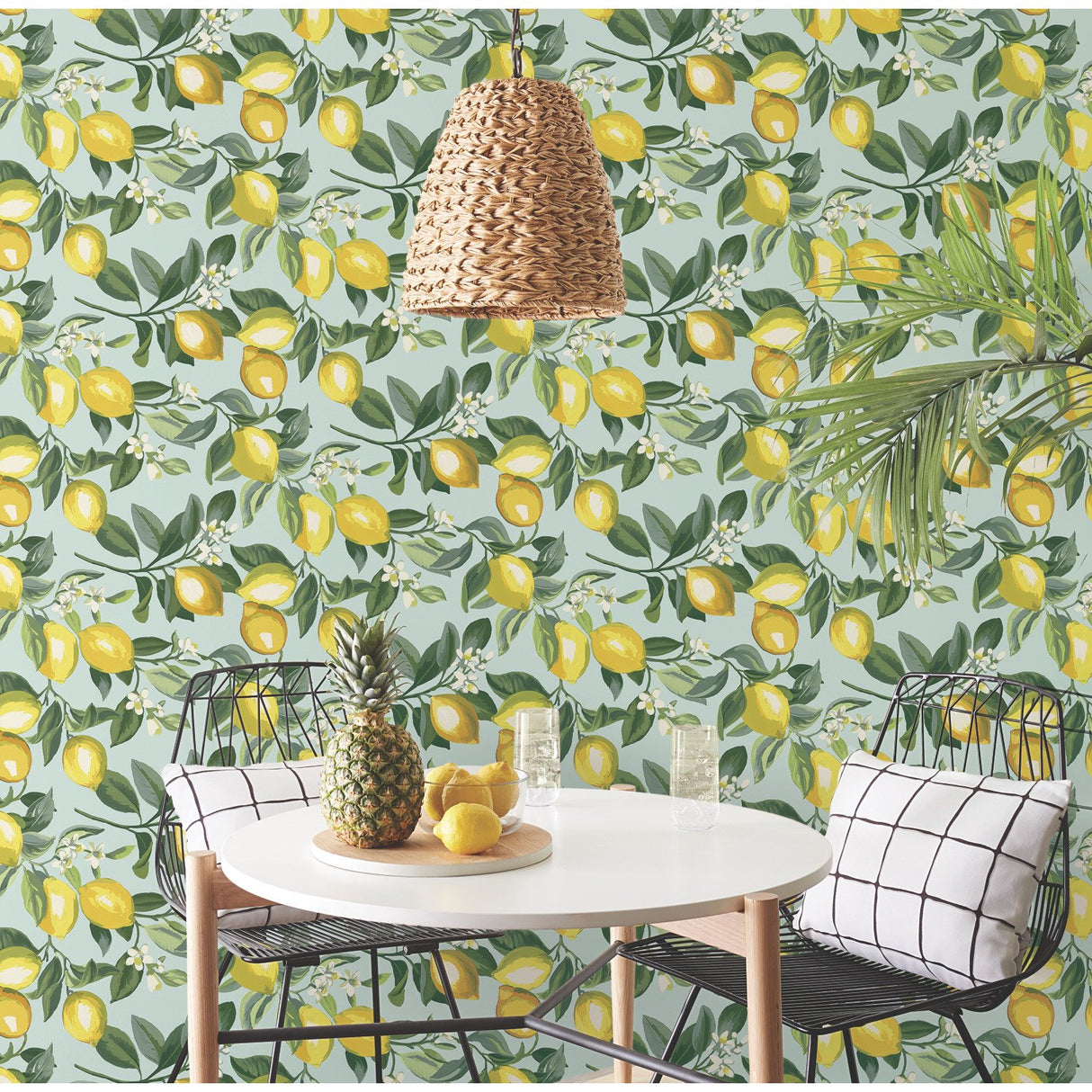 Lemon Zest Yellow Peel & Stick Wallpaper with Fruit Botanical Pattern, Kitchen & Bath Style - York RMK11656WP