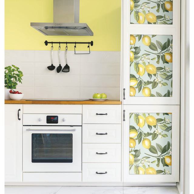 Lemon Zest Yellow Peel & Stick Wallpaper with Fruit Botanical Pattern, Kitchen & Bath Style - York RMK11656WP