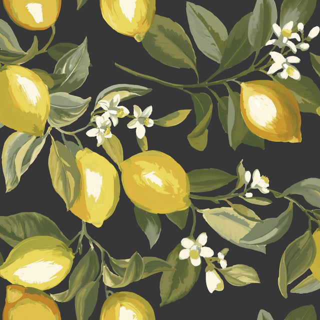 Lemon Zest Yellow Peel & Stick Wallpaper with Fruit Botanical Pattern - York RMK11658WP