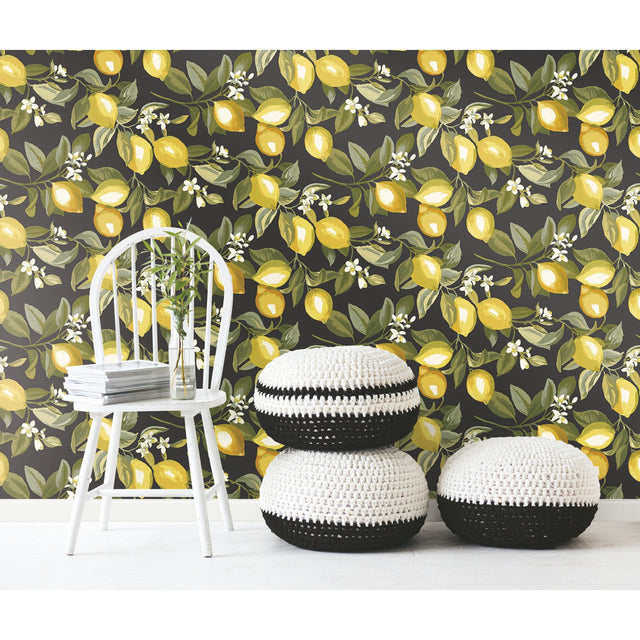 Lemon Zest Yellow Peel & Stick Wallpaper with Fruit Botanical Pattern - York RMK11658WP