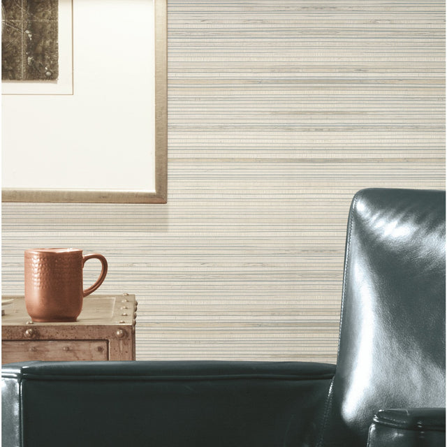 Faux Bamboo Grasscloth Taupe Peel & Stick Wallpaper with Botanical Tropical Motif - York RMK11669RL