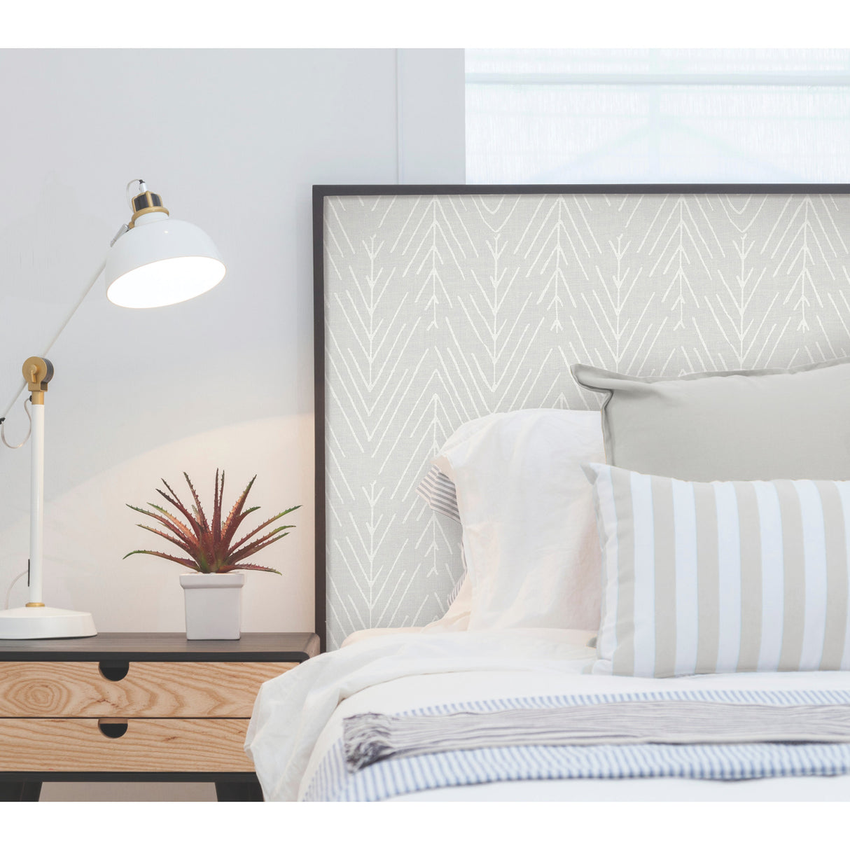 Twig Hygge Herringbone Grey Modern Geometric Peel and Stick Wallpaper, Botanical Design, Fully Removable Vinyl Wallpaper by RoomMates - RMK11672WPZ