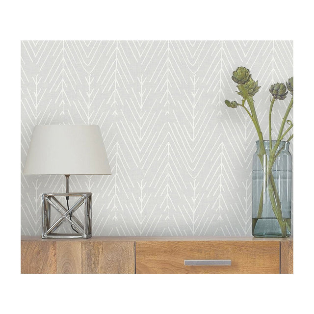 Twig Hygge Herringbone Grey Peel & Stick Wallpaper with Modern Botanical Novelty Pattern - York RMK11672WP