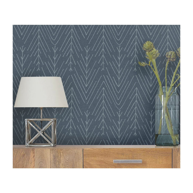 Twig Hygge Herringbone Navy Peel & Stick Wallpaper with Modern Botanical Novelty Pattern - York RMK11673WP