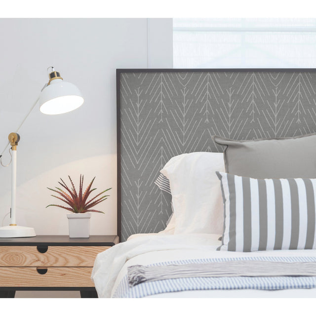 Twig Hygge Herringbone Charcoal Peel & Stick Wallpaper with Modern Botanical Novelty Pattern - York RMK11674WP