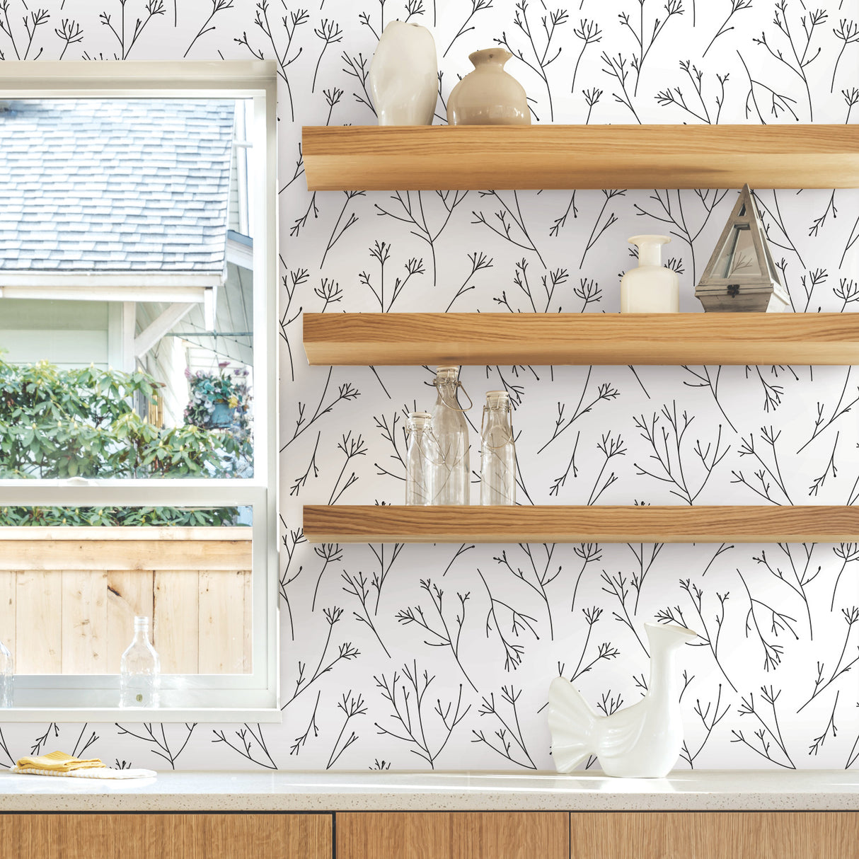 Twigs Black by RoomMates Modern Minimalist Botanical Twig Branch Pattern Peel and Stick Vinyl Wallpaper Roll for Any Room - RMK11675WPZ