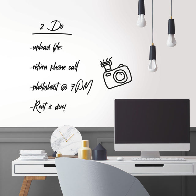 Dry Erase White Peel & Stick Wallpaper with Modern Novelty Pattern - York RMK11676WP