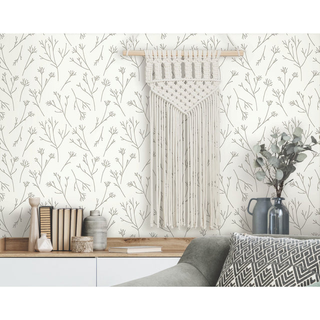 Twigs Brown Peel & Stick Wallpaper with Modern Botanical Twig Pattern - York RMK11678WP