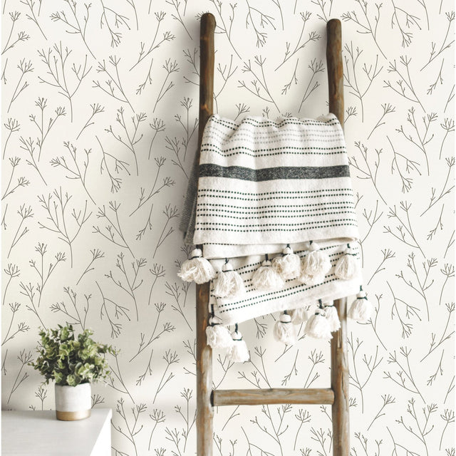 Twigs Brown Peel & Stick Wallpaper with Modern Botanical Twig Pattern - York RMK11678WP