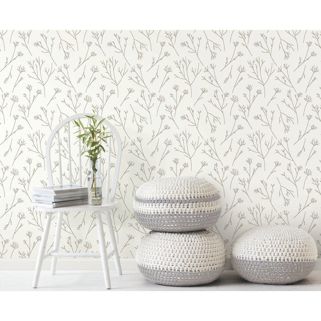 Twigs Brown Peel & Stick Wallpaper with Modern Botanical Twig Pattern - York RMK11678WP