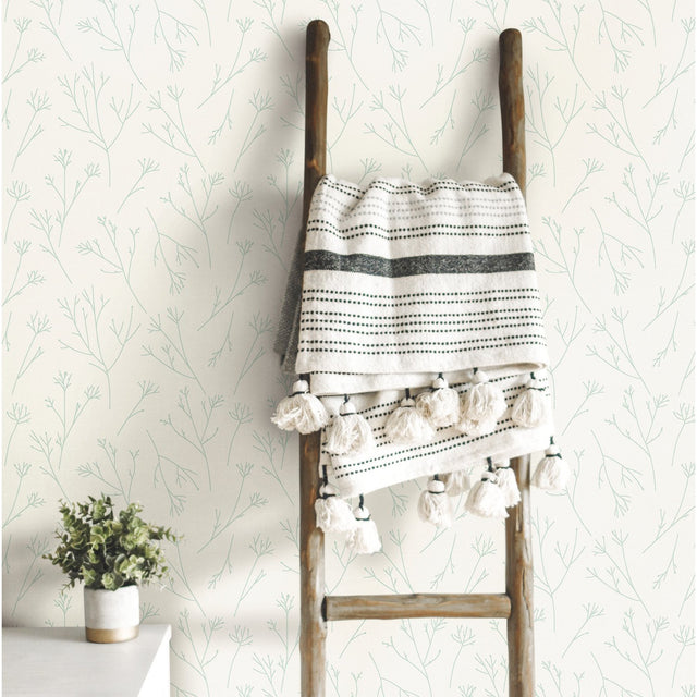 Twigs Green Peel & Stick Wallpaper with Modern Botanical Motif - York RMK11679WP