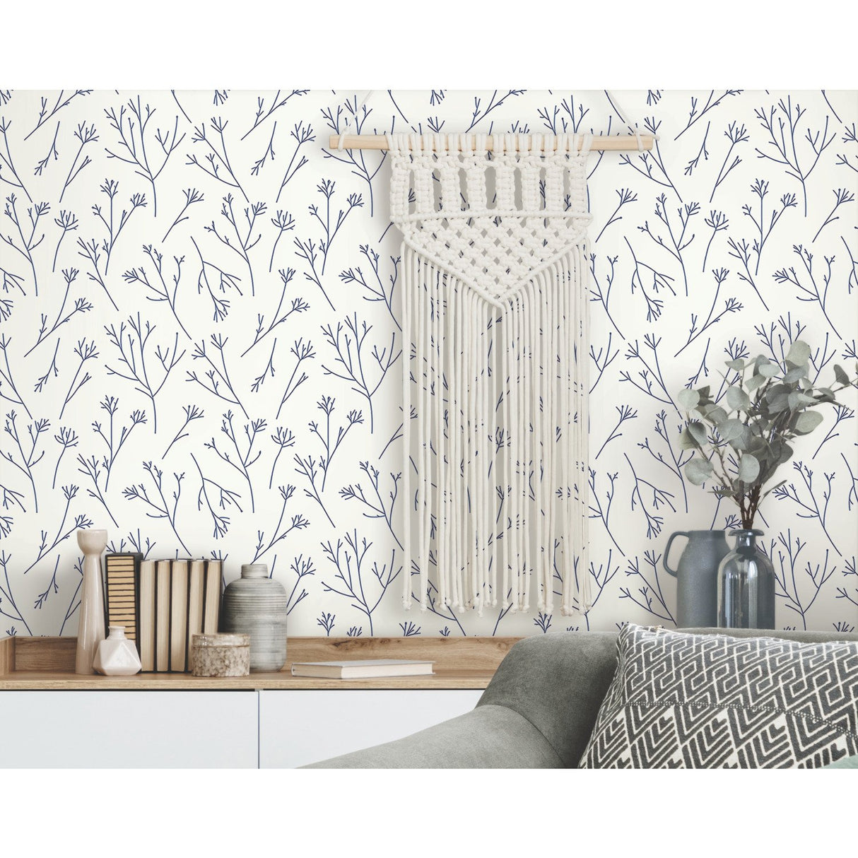 Twigs Navy Peel & Stick Wallpaper with Modern Botanical Twig Pattern - York RMK11680WP