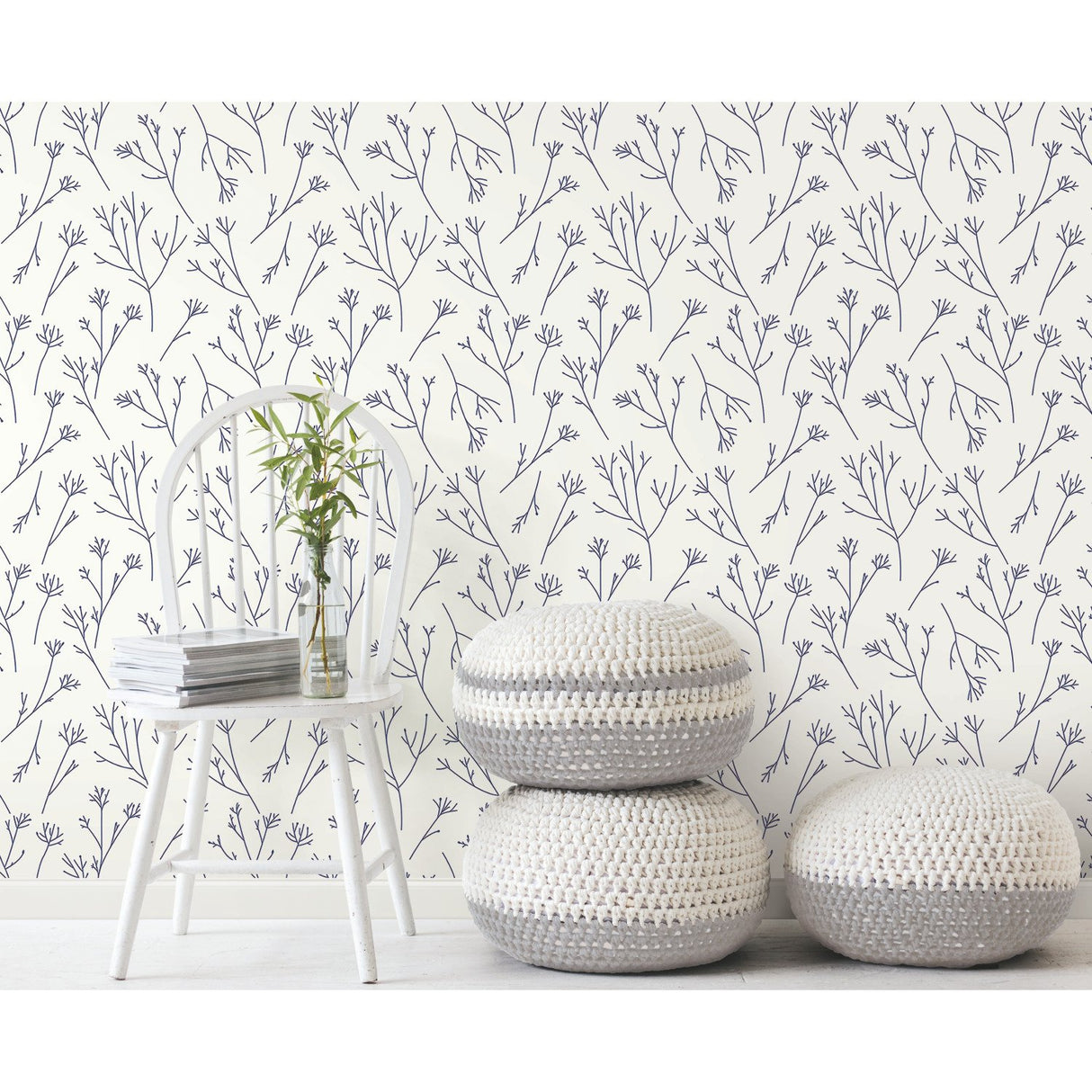 Twigs Navy Peel & Stick Wallpaper with Modern Botanical Twig Pattern - York RMK11680WP