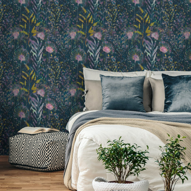 Dandelion Purple Peel & Stick Wallpaper with Modern Botanical Floral Pattern - York RMK11682WP