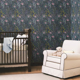 Dandelion Purple Peel & Stick Wallpaper with Modern Botanical Floral Pattern - York RMK11682WP