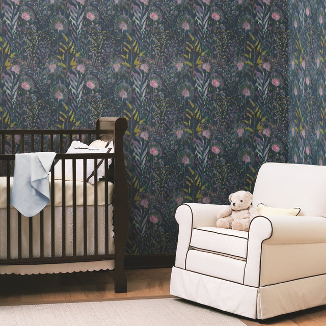 Dandelion Purple Peel & Stick Wallpaper with Modern Botanical Floral Pattern - York RMK11682WP