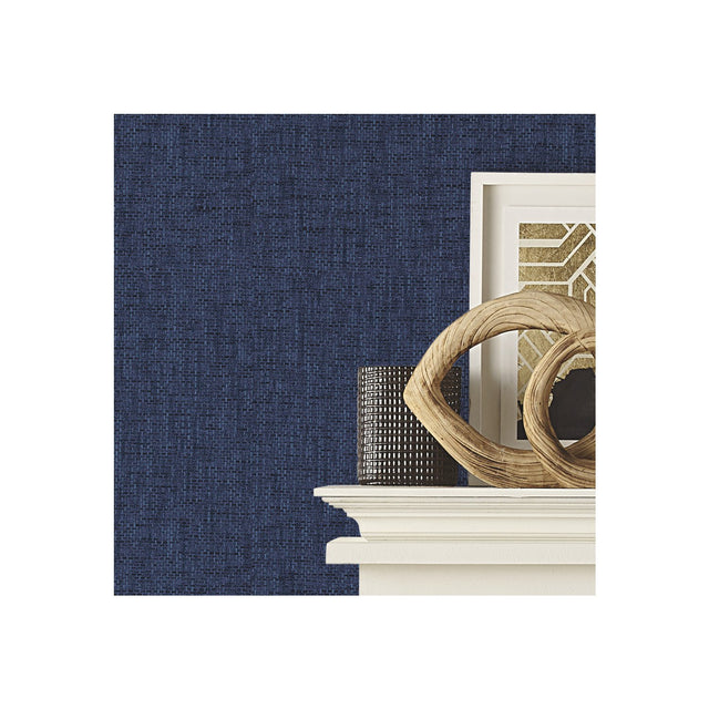 Faux Grasscloth Weave Navy Peel & Stick Wallpaper with Traditional Nature Pattern - RoomMates RMK11698RL